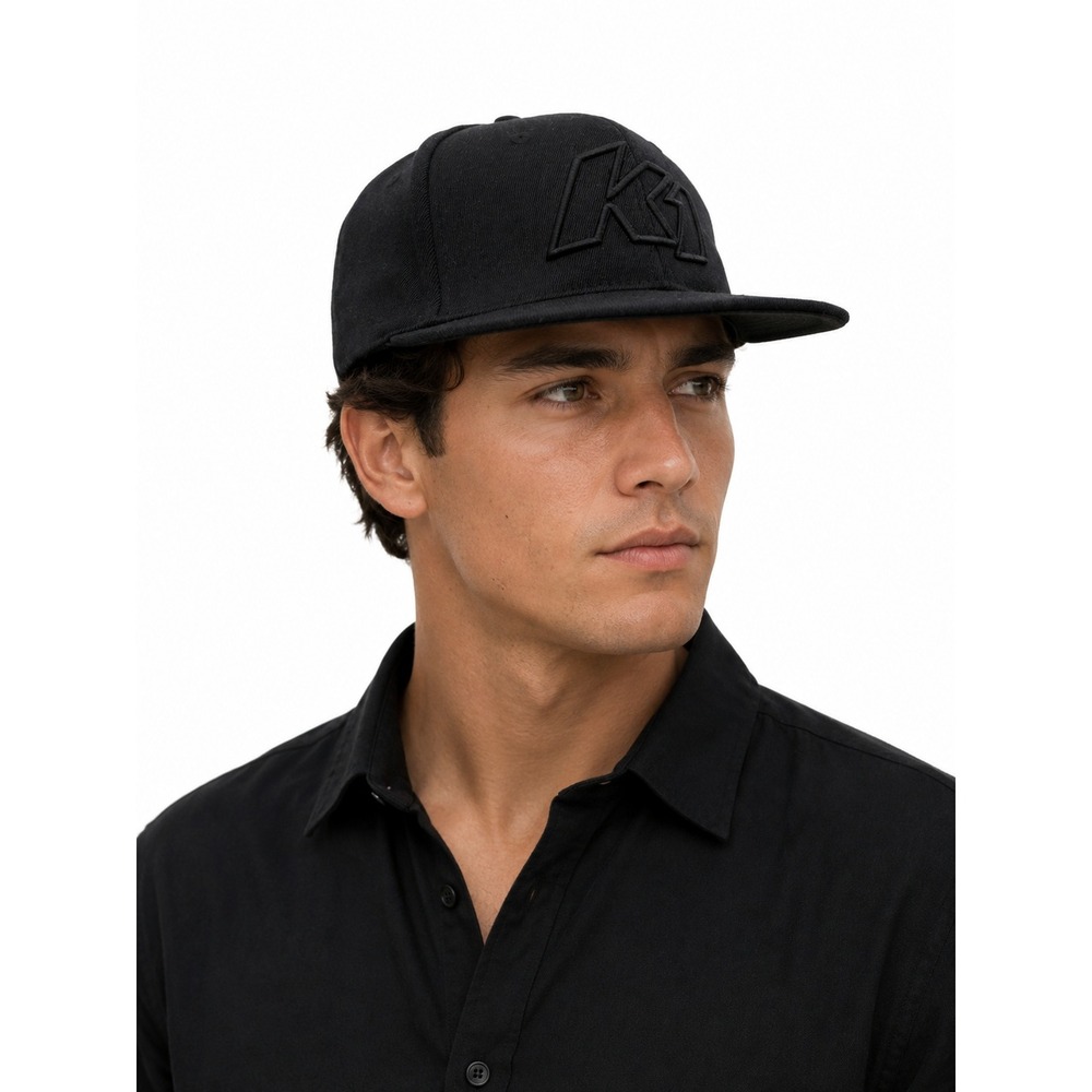 K1 Speed Racing Cap Black Embroidered Flat Brim Hat 6 7/8 - 7 1/4